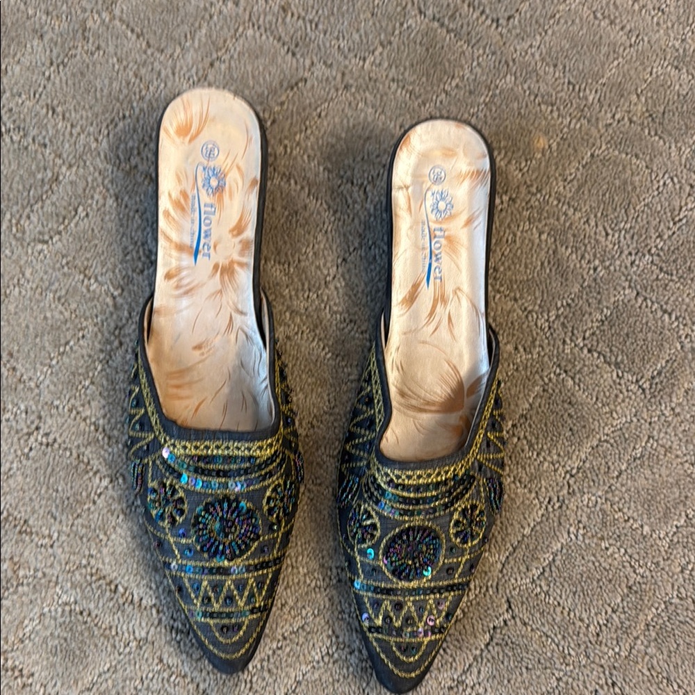 Embroidered Slip-On Mules